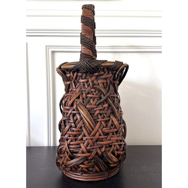 Large Antique Japanese Smoked Bamboo Basket Ikebana Mingei For Sale - Image 18 of 18