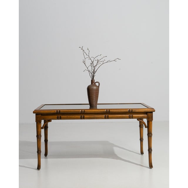 1970s Faux Bamboo & Rattan Coffee Table With Glass Top For Sale - Image 4 of 11