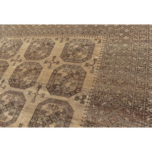 Vintage Turkomen Ersari Rug With Gul Design in Brown, Gray, Tan & Sand Colors 8'2 X 9'6 For Sale In Atlanta - Image 6 of 12