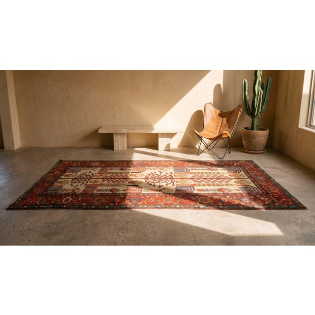 Charming Ivory Background and Red Border With Allover Pattern Antique Persian Rug For Sale - Image 11 of 11