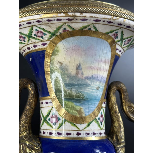 Metal Antique Napoleon III French Sèvres Bronze and Porcelain Vases, 1870s, Set of 2 For Sale - Image 7 of 11