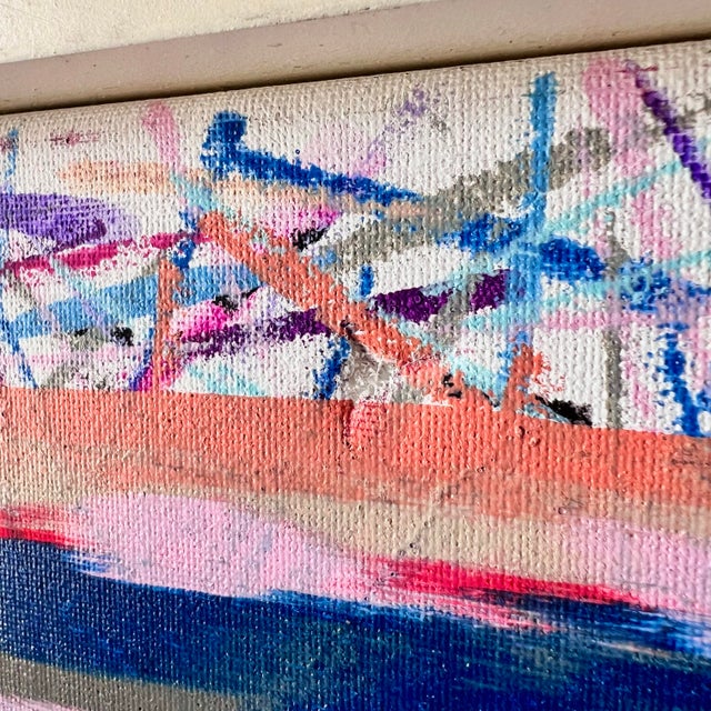 Textile Late 20th Century Vintage Bauhaus Pink and Purple Abstract Confetti Framed Painting For Sale - Image 7 of 9