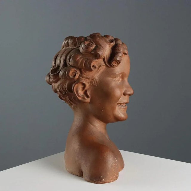 Antique Terracotta Bust of Boy by A. Menchi, 20th Century For Sale - Image 4 of 9
