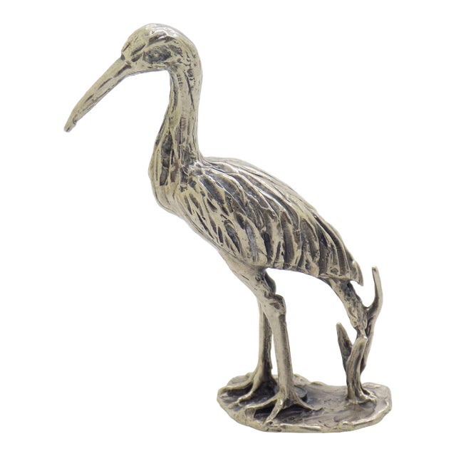 Vintage Italian Handmade Genuine Silver River Bird Heron Solid & Rare Figurine Detailed Sculpture For Sale