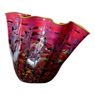 Chihuly Red Macchia Vase With Lime Green Lip - Signed/ Marked Pp01 For Sale