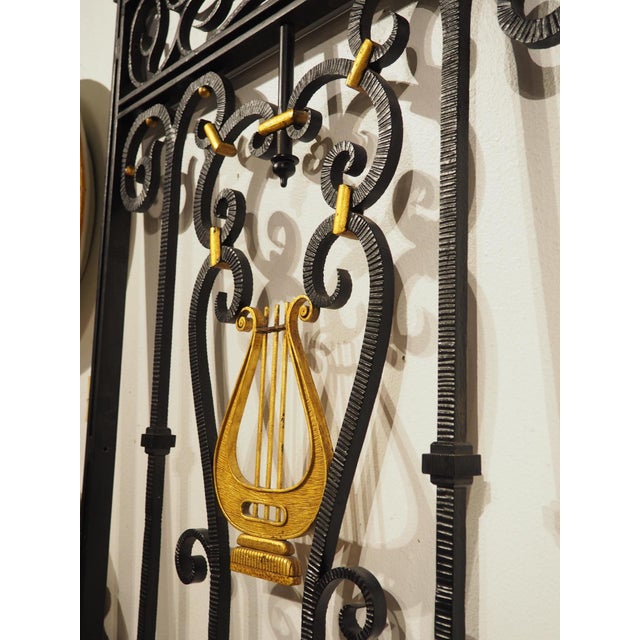 Metal Antique French Wrought Iron Entryway Surround With Gilded Lyre Decor, C. 1920s For Sale - Image 7 of 18