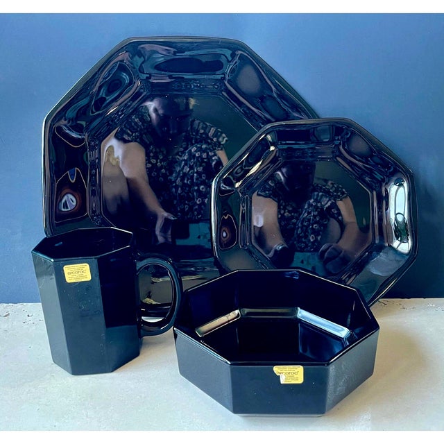 Glass Vintage Arcoroc Octime Black Octagonal Glass Bowls - Set of 4 For Sale - Image 7 of 7