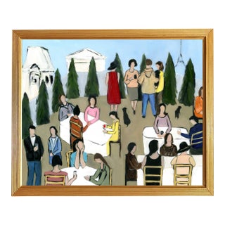 Paris Rooftop Vintage Mid Century Modern Figurative Landscape Panoramic Oil Painting For Sale