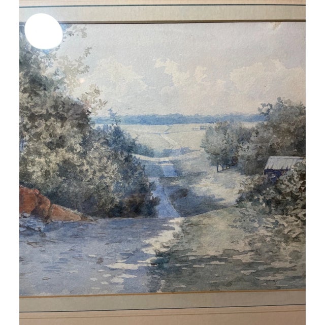Antique Original Landscape Farm Trail Realism Watercolor Painting Country Art Nl For Sale - Image 11 of 13