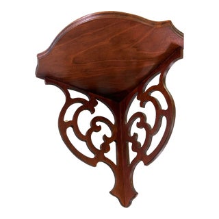Antique Mahogany, Scrolled, Cutout, Fretwork Corner Wall Shelf, Early 1900’s For Sale