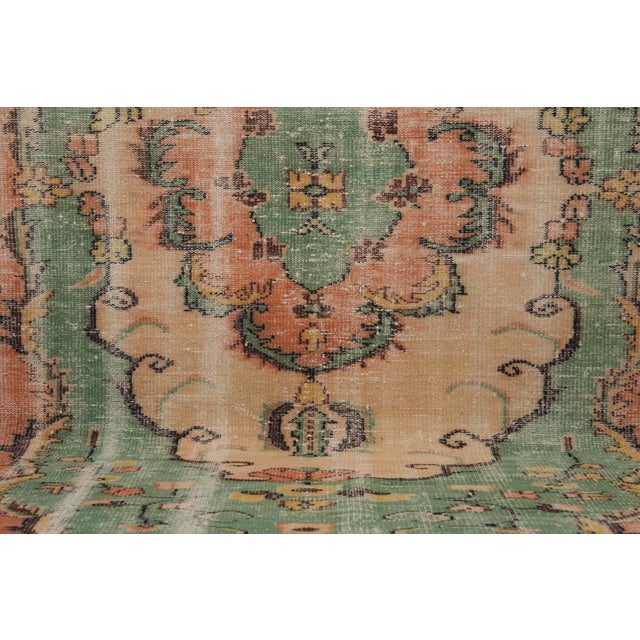 Green 1970s Vintage Turkish Handmade Wool Cotton Green Area Rug For Sale - Image 8 of 12