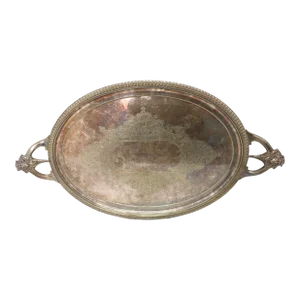 Massive Mid 1800s Antique Victorian Sheffield Silverplate Serving Tray With Wine God Bacchus Handles 36 Inches Long
