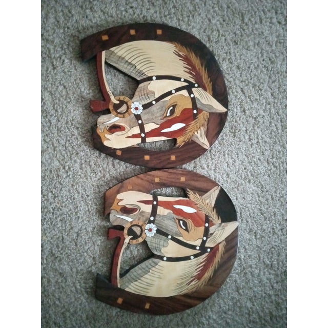 Gorgeous Pair of Hand Painted Wooden Horseshoe Wall Plaques. For Sale In Dallas - Image 6 of 6