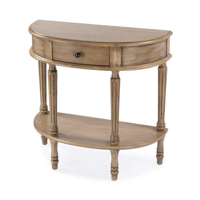 Mozart 31.5 in. W Demilune Wood 1 Drawer Console Table with Open Lower Shelf, Antique Beige For Sale In Chicago - Image 6 of 11
