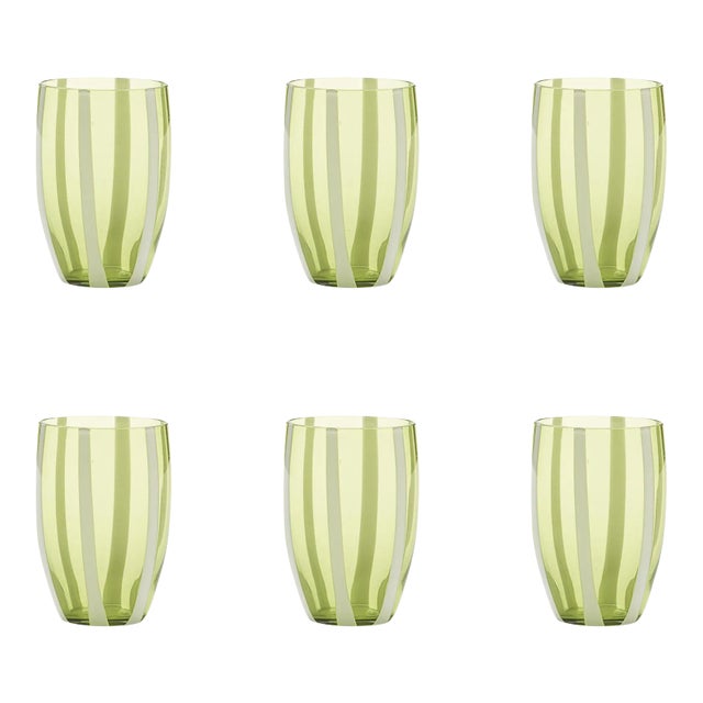 Zafferano Gessato Tumbler in Apple Green - Set of 6 For Sale