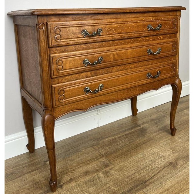 Vintage French Louis Oak Chest of 3 Drawers For Sale - Image 5 of 12