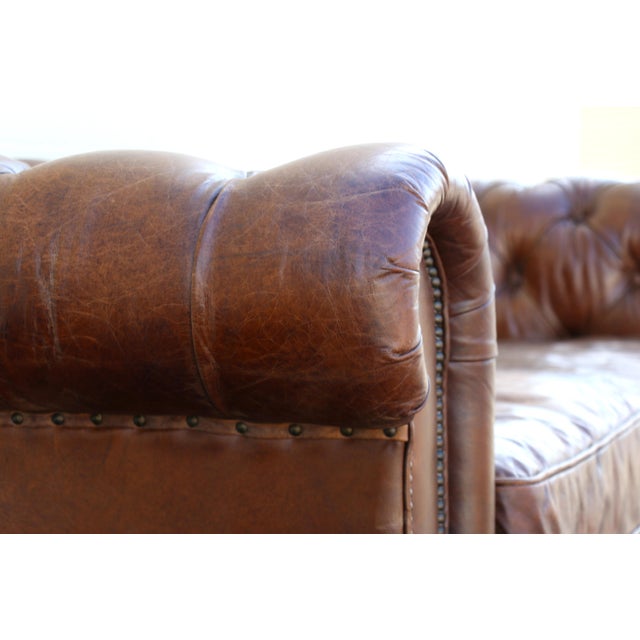 21st Century English Chesterfield Sofa by Restoration Hardware in Aged Brown Leather For Sale - Image 10 of 18