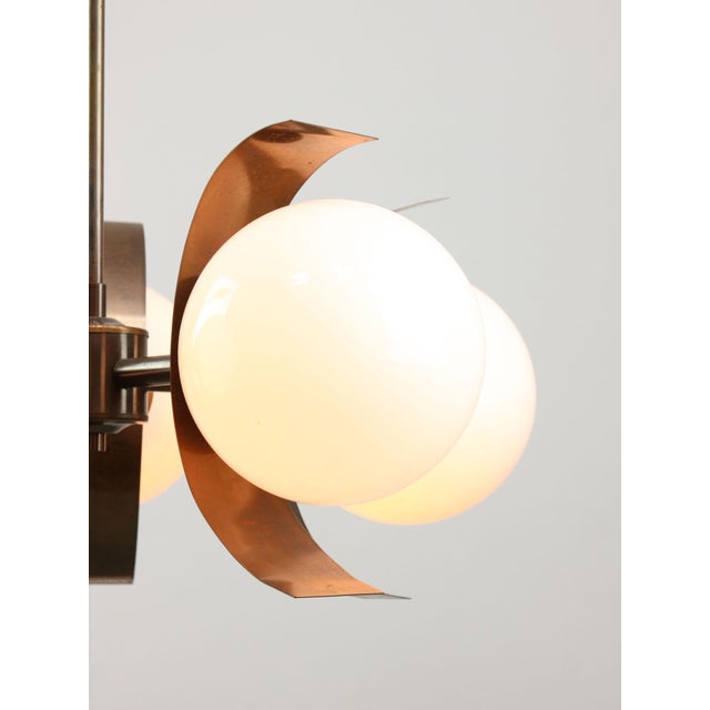 Vintage Italian Copper and Opaline Chandelier, 1970s For Sale - Image 12 of 18
