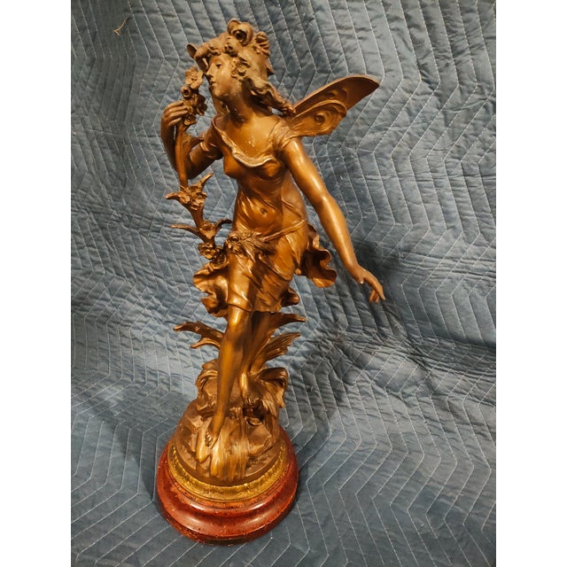 Traditional Late 19th Century French Belle Époque Patinated Spelter Winged Allegorical Sculpture For Sale - Image 3 of 7