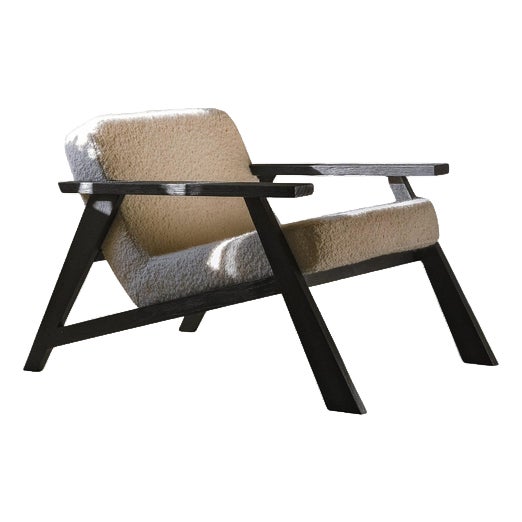 Dark Black Oak and Alpaca Soft Beige Wool Chair by Dennis Kaiser For Sale