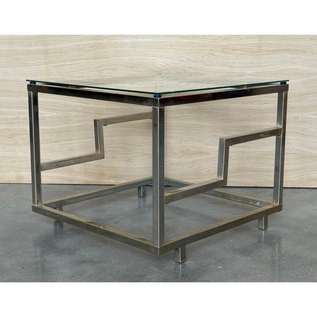 Late 20th Century 1970s Pair of Square Brass and Glass Structural Coffee tables, Italian For Sale - Image 5 of 18