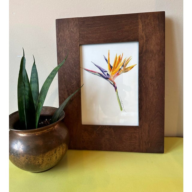 Contemporary Signed Original Watercolor Botanical “Bird of Paradise” For Sale - Image 3 of 3