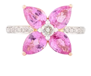 Pear Cut Pink Sapphire Diamond Floral Ring for Wedding Ring Size 6