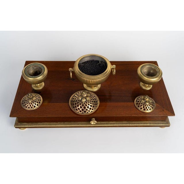 Mahogany and Gilded Bronze Inkwell, 1800s For Sale - Image 3 of 7