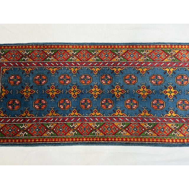 1990s Blue Tribal Oriental Wool Runner Rug With Geometric Medallions, 2'7" X 6'8" For Sale - Image 5 of 15