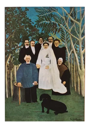 1940s H. Rousseau, Original "A Country Wedding" Swiss Lithograph