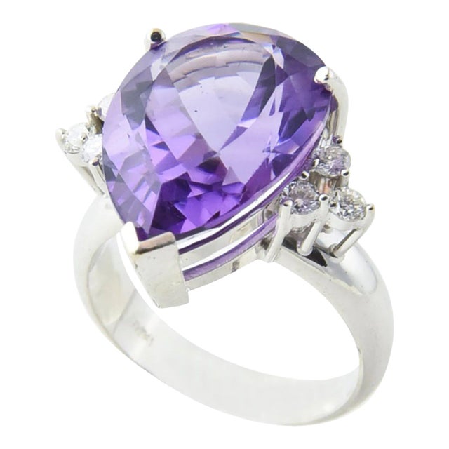 Amethyst and Diamond White Gold Cocktail Ring size 6.75 For Sale