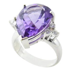 Amethyst and Diamond White Gold Cocktail Ring size 6.75