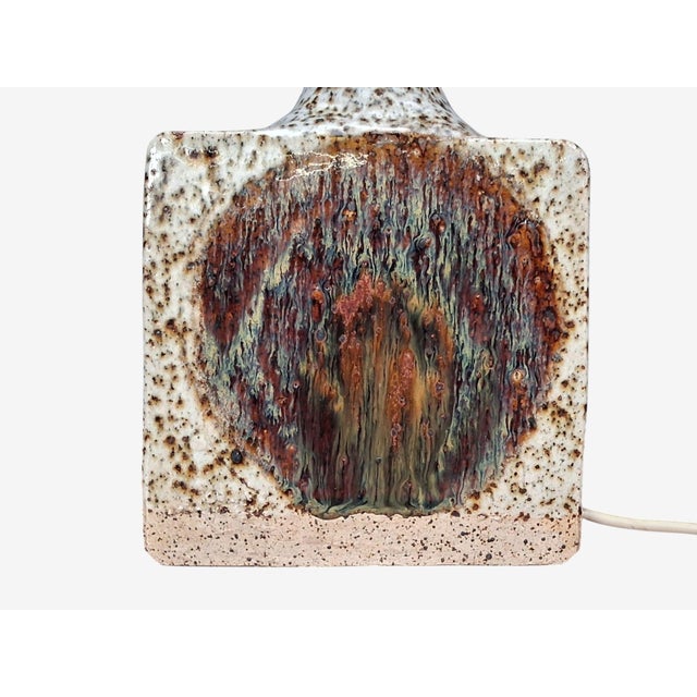 1960s Danish Modern Beige Glazed Ceramic Table Lamp For Sale - Image 10 of 11