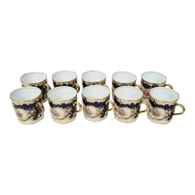 Set of 10 Antique Gilt Gold Fine China Porcelain Cups by Aynsley For Sale