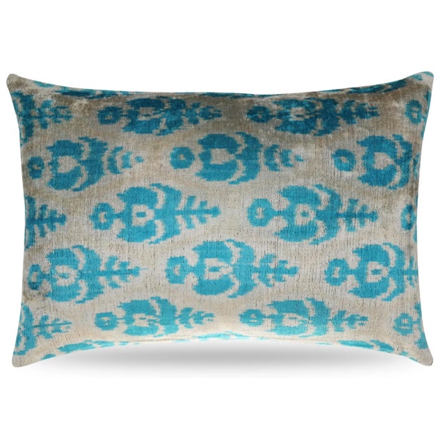 Contemporary Contemporary Handmade Blue Velvet Throw Pillow & Down Insert For Sale - Image 3 of 10