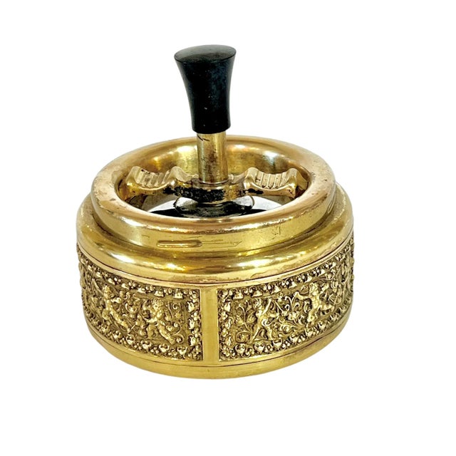 Vintage Hollywood Regency Brass Cherub Roulette Style Ashtray For Sale - Image 4 of 11