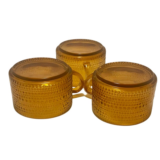 Iittala Kastehelmi Amber Glass Coffee Cups Set of 3 | Oiva Toikka Scandinavian Design For Sale - Image 9 of 11