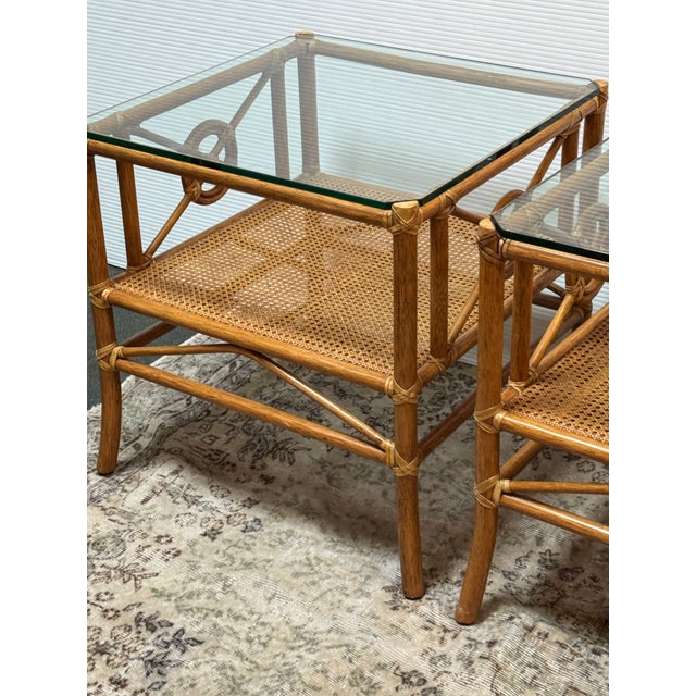 McGuire Furniture Rattan Target Design Side Tables, Pair For Sale - Image 12 of 12