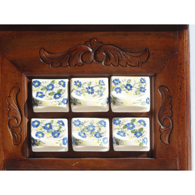 Antique Dutch Farmhouse Wooden Ceramic Floral Spice Cabinet, 1950s For Sale - Image 12 of 14