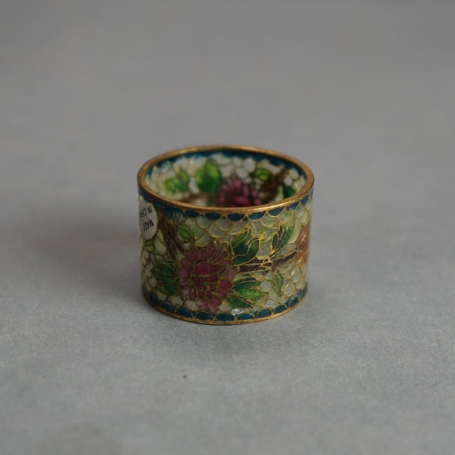 Metal Antique Chinese Cloisonne Enameled Items - Three Boxes & Five Napkin Rings, Circa 1920 For Sale - Image 7 of 9