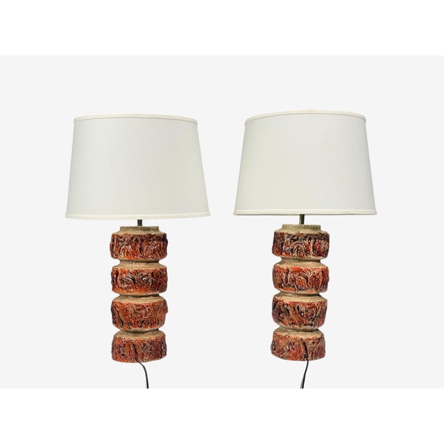 1970s Bernard Rooke, Brutalist Table Lamps, Beige Textured Ceramic, England - a Pair For Sale - Image 9 of 9