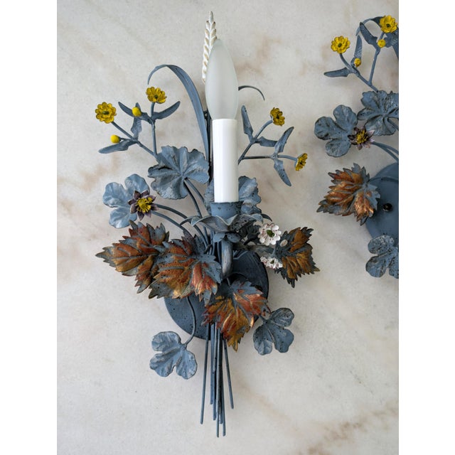 1940s Antique Italian Tole Electric Wall Sconces, a Pair For Sale In Chicago - Image 6 of 9