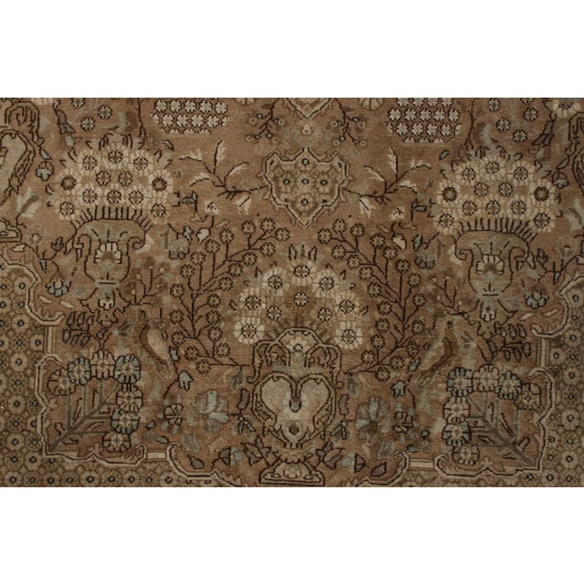 Textile Hand-Knotted Vintage Persian Qum Rug in Beige-Brown Medallion Floral Pattern For Sale - Image 7 of 8