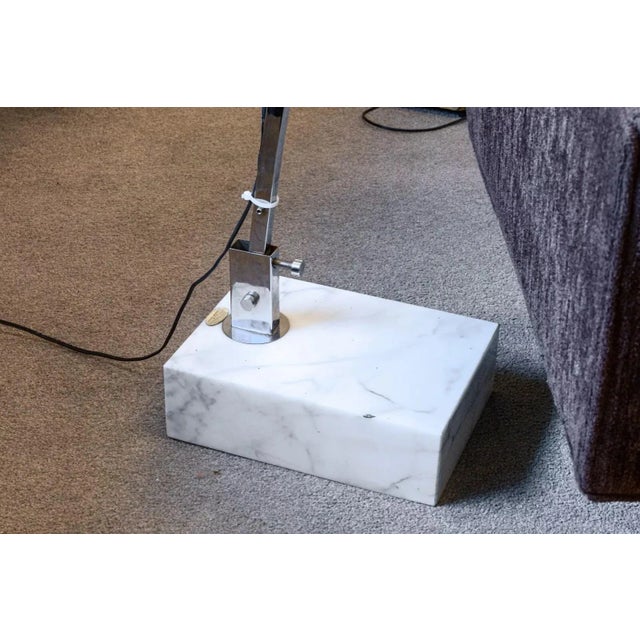 Metal 1970s Italian White Acrylic Shade Chrome Frame and Marble Base Arc Floor Lamp For Sale - Image 7 of 9