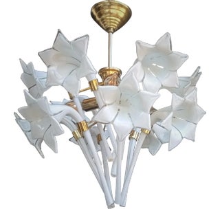 Vintage Murano Milk Glass Calla Lily Led Basket Chandelier For Sale