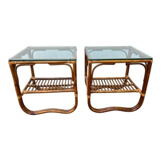 1960’s Franco Albini Style Bent Rattan Side Tables - a Pair For Sale