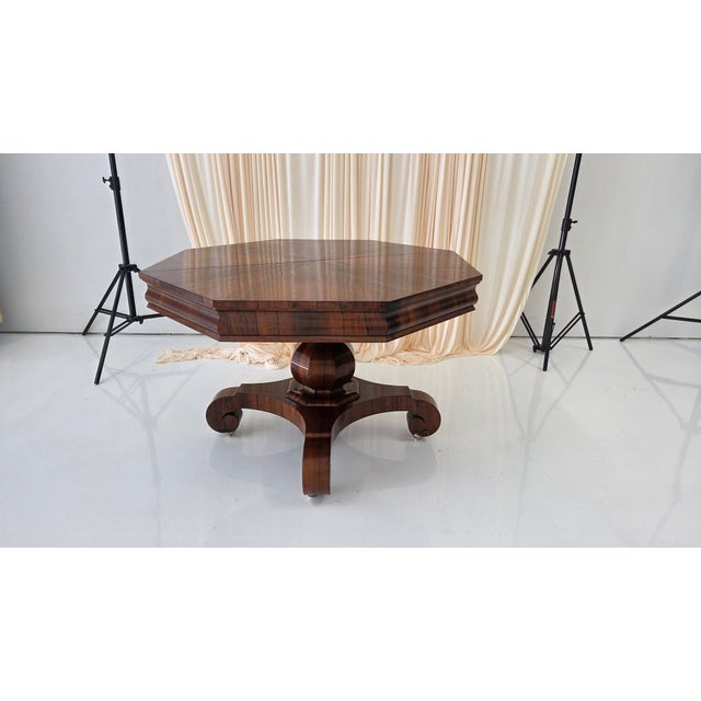Antique Octagonal Walnut Finish Tilt ( Snap) Pedestal Center Table For Sale - Image 9 of 18