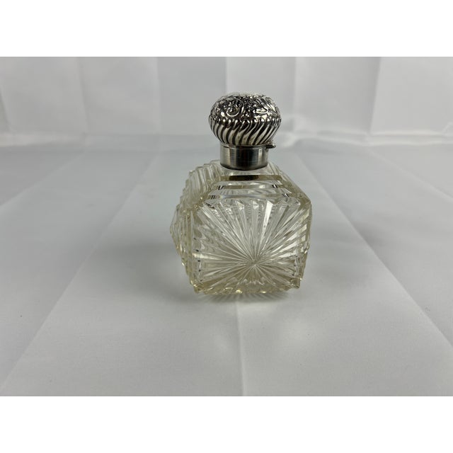 Silver Unusual British Sterling Silver & Cut Glass Repousse Perfume Bottle For Sale - Image 8 of 8