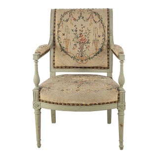 Directoire Grey Green Armchair, 19th Century For Sale