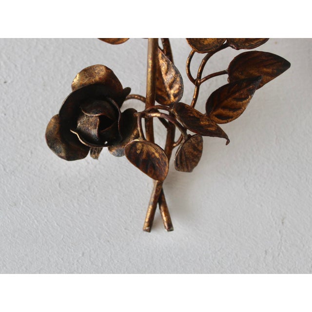 Metal Late 20th Century Hans Kögl Style Gilded Flowers Stems Leaves Wall Mount Candle Holders Sconces - a Pair For Sale - Image 7 of 18